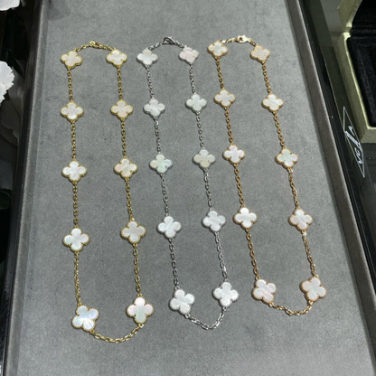 18K Celestial Vintage Alhambra Pearl 10 Motifs Necklace