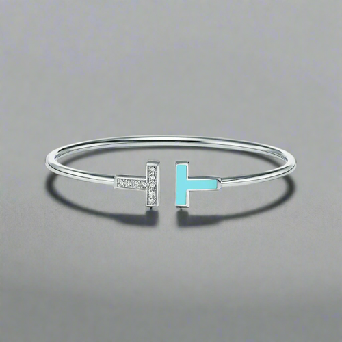 18K Celestial T Diamond and Turquoise Wire Bracelet