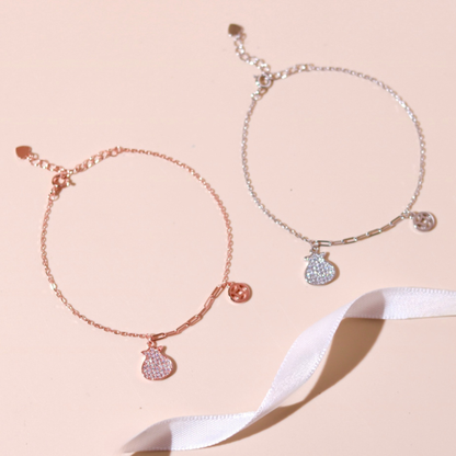 ELVORIA Lucky Coin Pouch Bracelet – Rose Gold & Platinum Plated 925 Sterling Silver