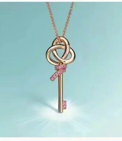 18K Celestial T Keys Woven Pink Diamonds Medium Necklace