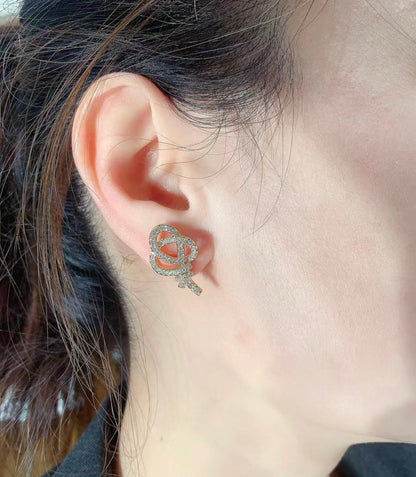 18K Celestial T Keys Woven Diamond Earrings