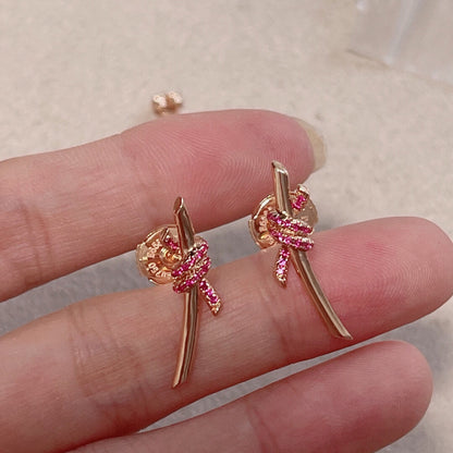 18K Celestial T Knot Pink Diamonds Earrings