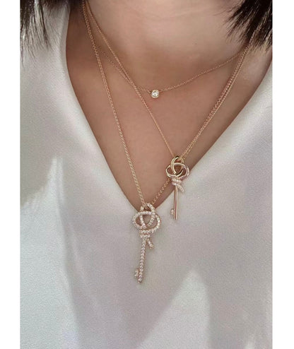 18K Celestial T Keys Woven Diamonds Medium Necklace