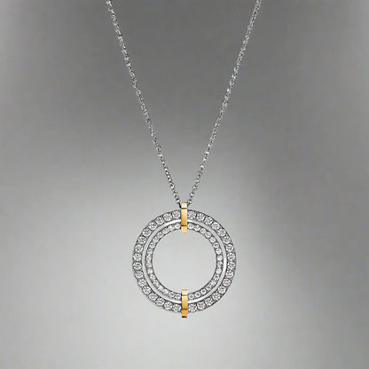 18K Celestial T Edge Circle Diamond Pendant Necklace