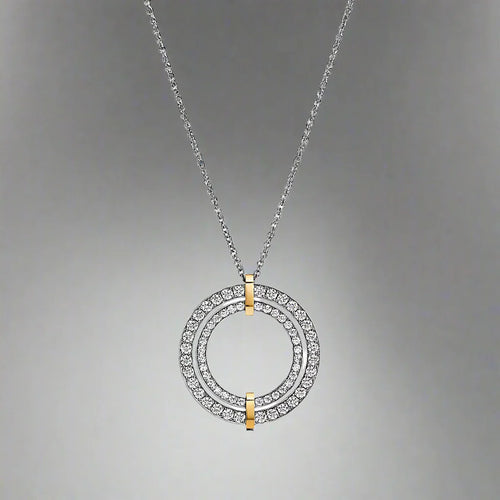 18K Celestial T Edge Circle Diamond Pendant Necklace