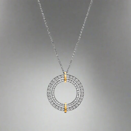 18K Celestial T Edge Circle Diamond Pendant Necklace